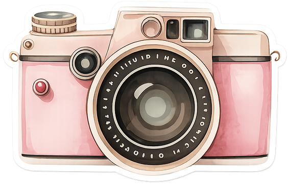 Pink instant camera illustration.